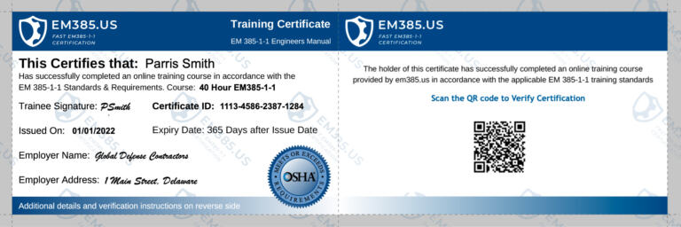 Em385 11 40 Hour Training Certificate